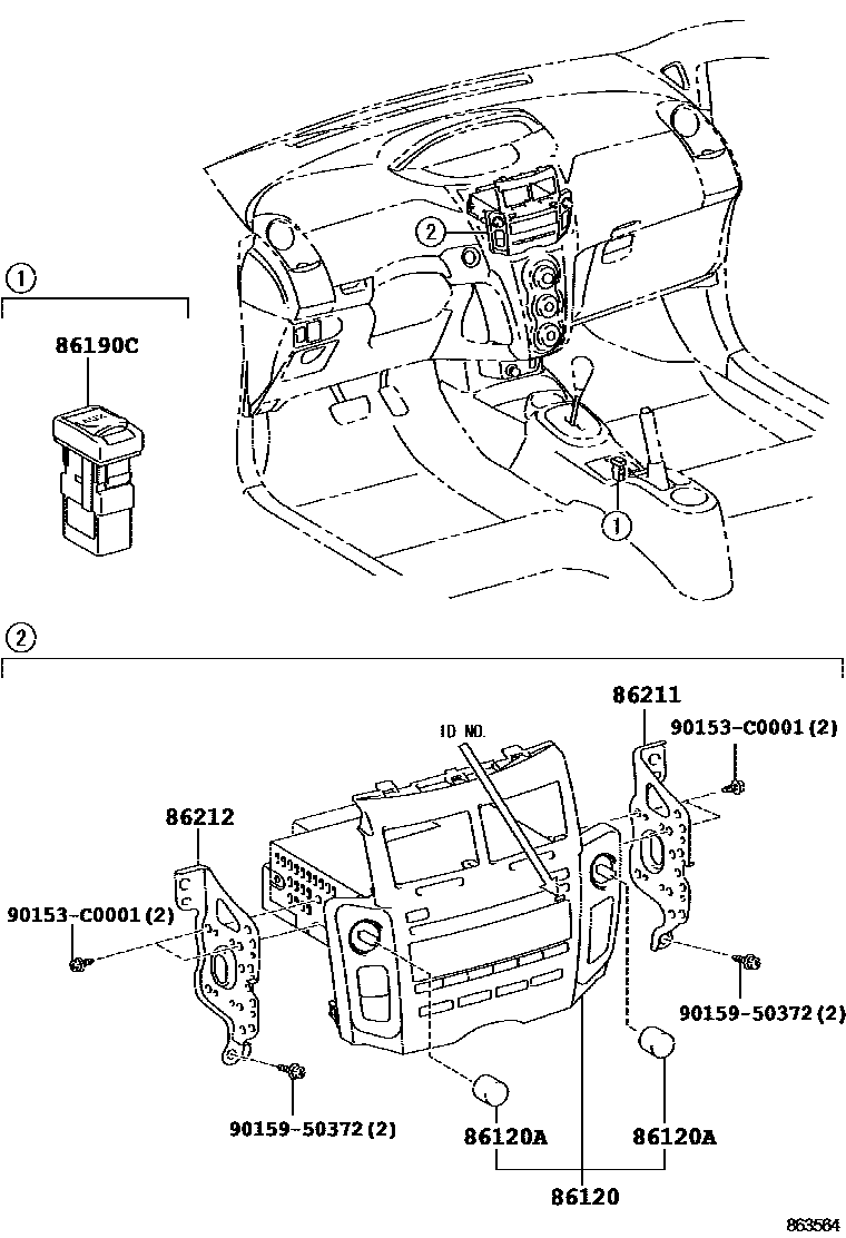 Toyota YARIS 收音机、放大器和冷凝器 EPC diagram — 863564