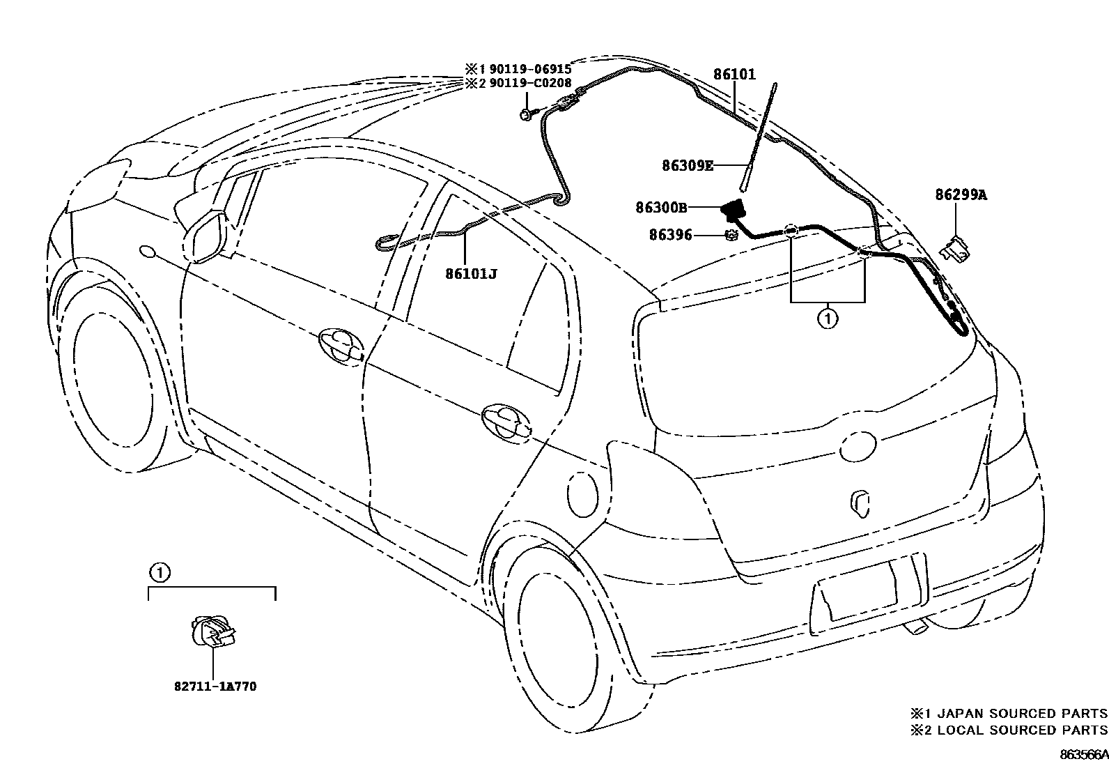 Toyota YARIS antenna EPC diagram — 863566A