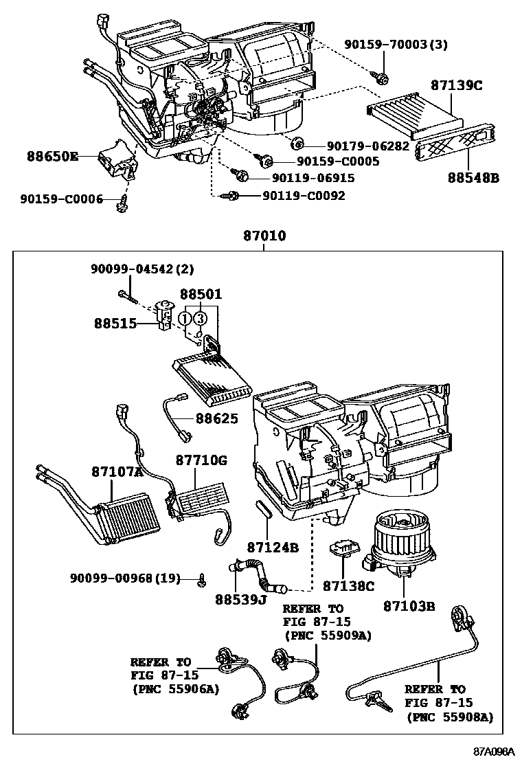 Toyota YARIS 暖风和空调系统 - 冷却器组件 EPC diagram — 87A098A
