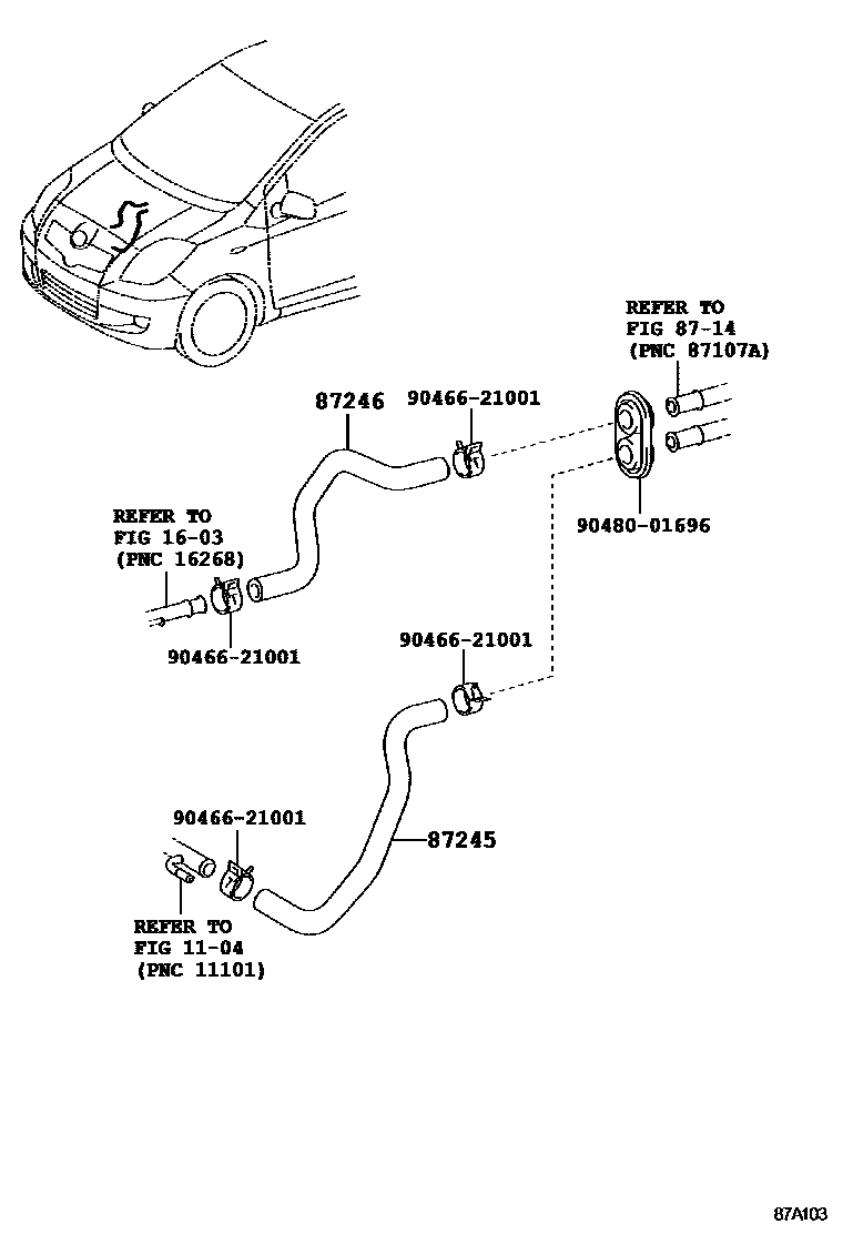 Toyota YARIS 暖风和空调系统 - 水管 EPC diagram — 87A103