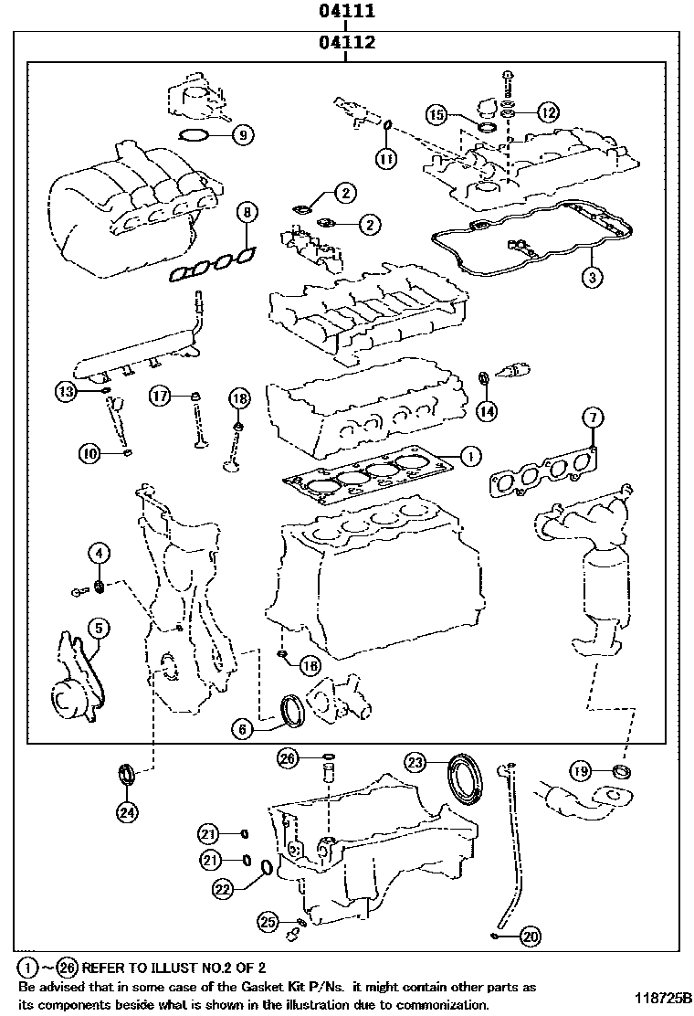 Toyota YARIS Engine Overhaul Gasket Kit EPC diagram — 118725B