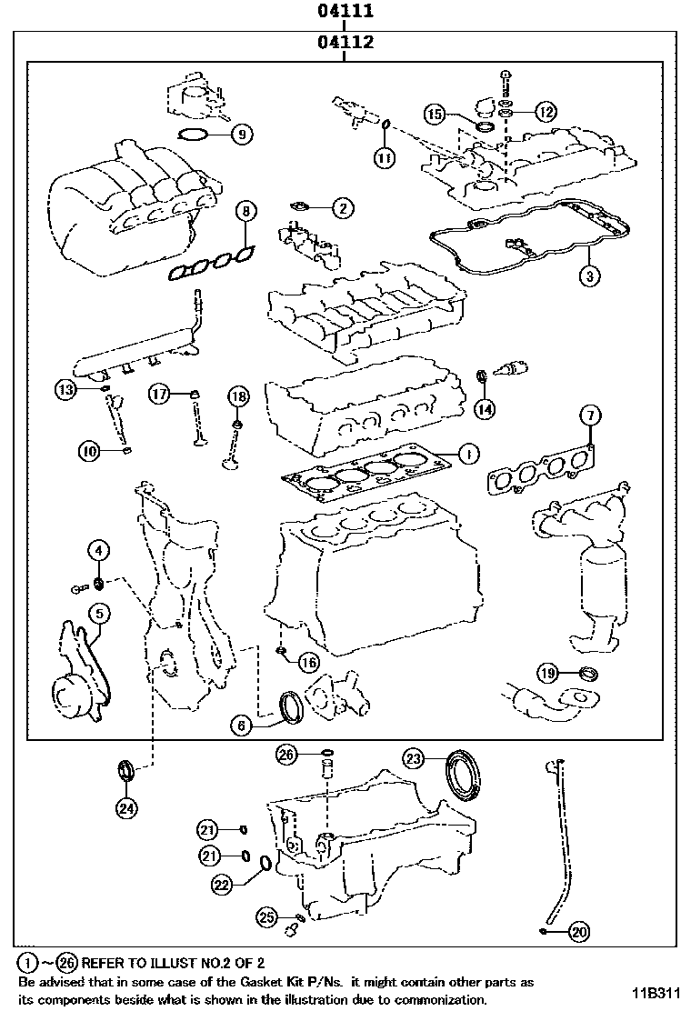 Toyota YARIS Engine Overhaul Gasket Kit EPC diagram — 11B311A