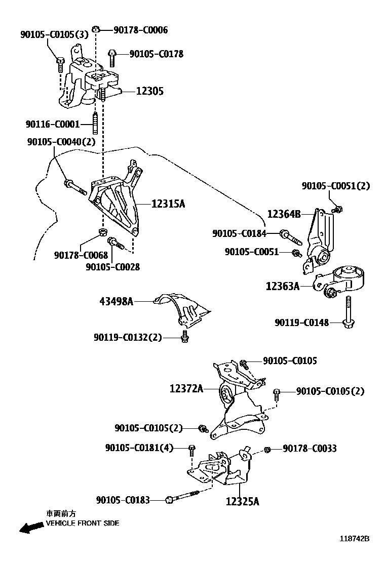 Toyota YARIS Engine Mounting EPC diagram — 118742B