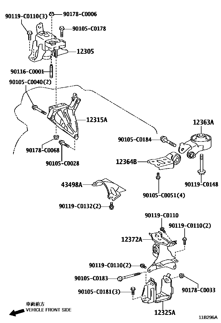 Toyota YARIS Engine Mounting EPC diagram — 11B296A