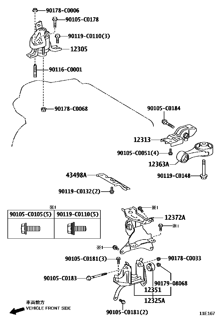 Toyota YARIS Engine Mounting EPC diagram — 11E167