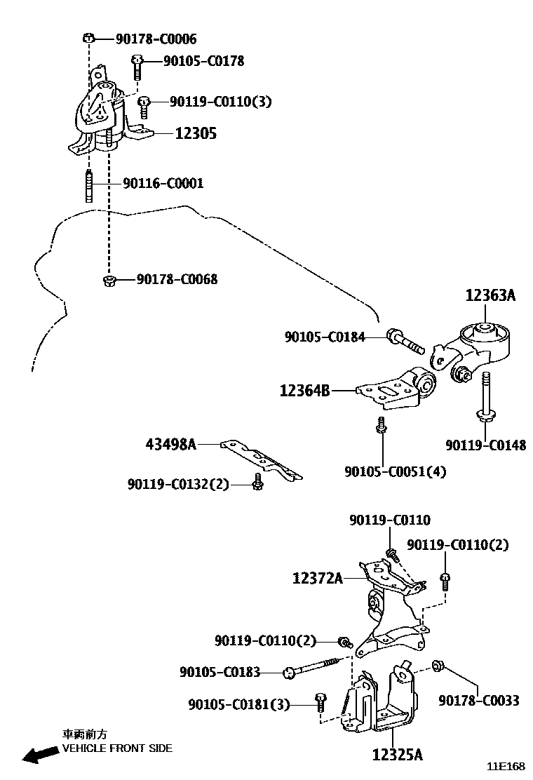 Toyota YARIS Engine Mounting EPC diagram — 11E168