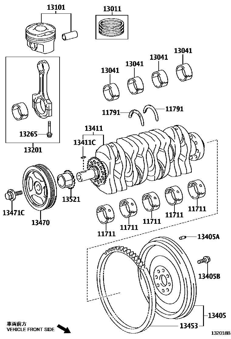 Toyota YARIS Crankshaft & Piston EPC diagram — 132018B