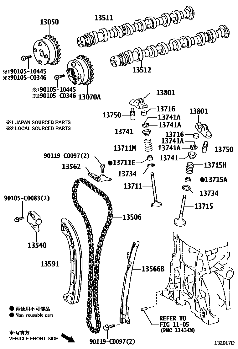 Toyota YARIS Camshaft & Valve EPC diagram — 132017D