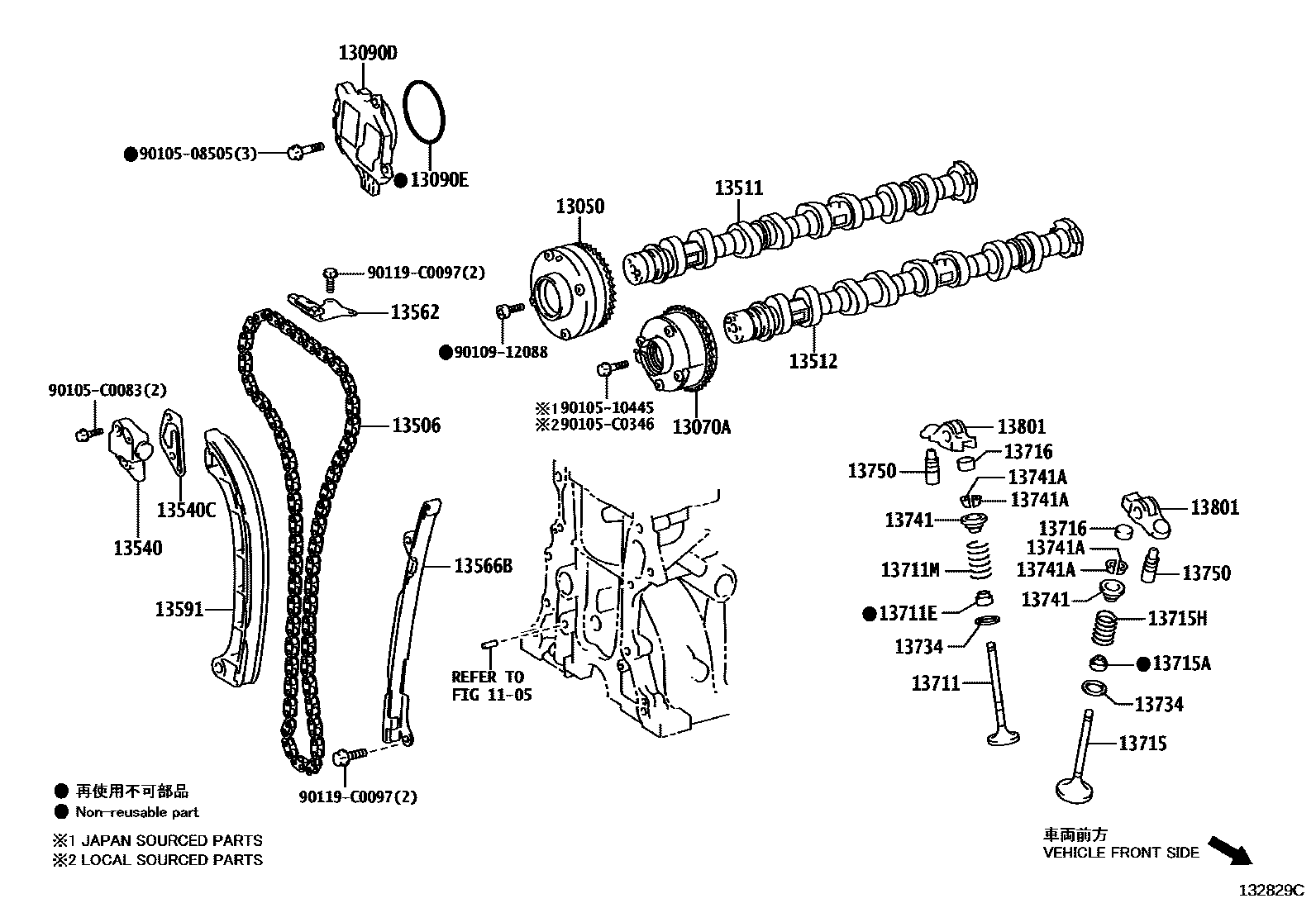 Toyota YARIS Camshaft & Valve EPC diagram — 132829C