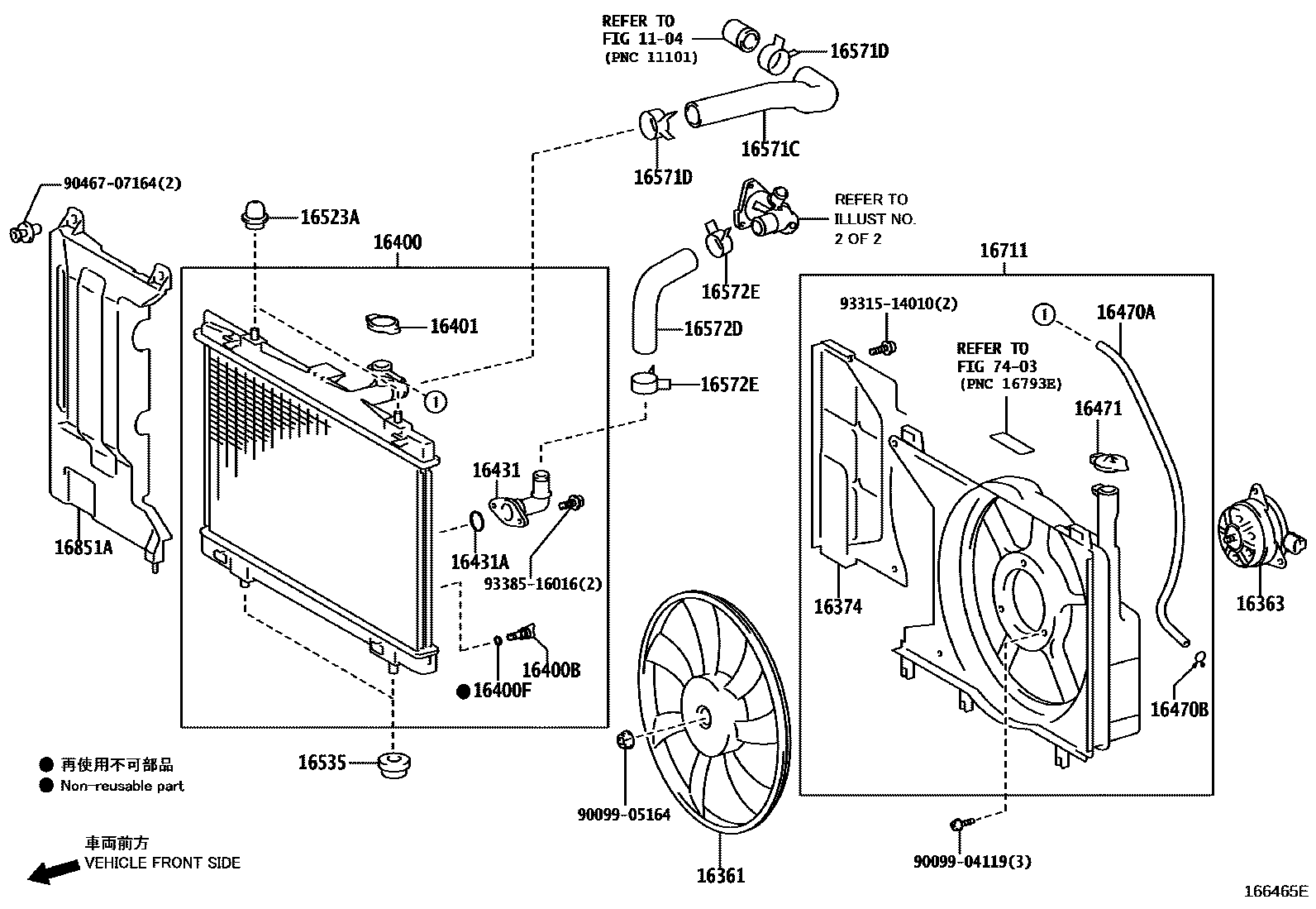 Toyota YARIS RADIATOR & WATER OUTLET EPC diagram — 166465E