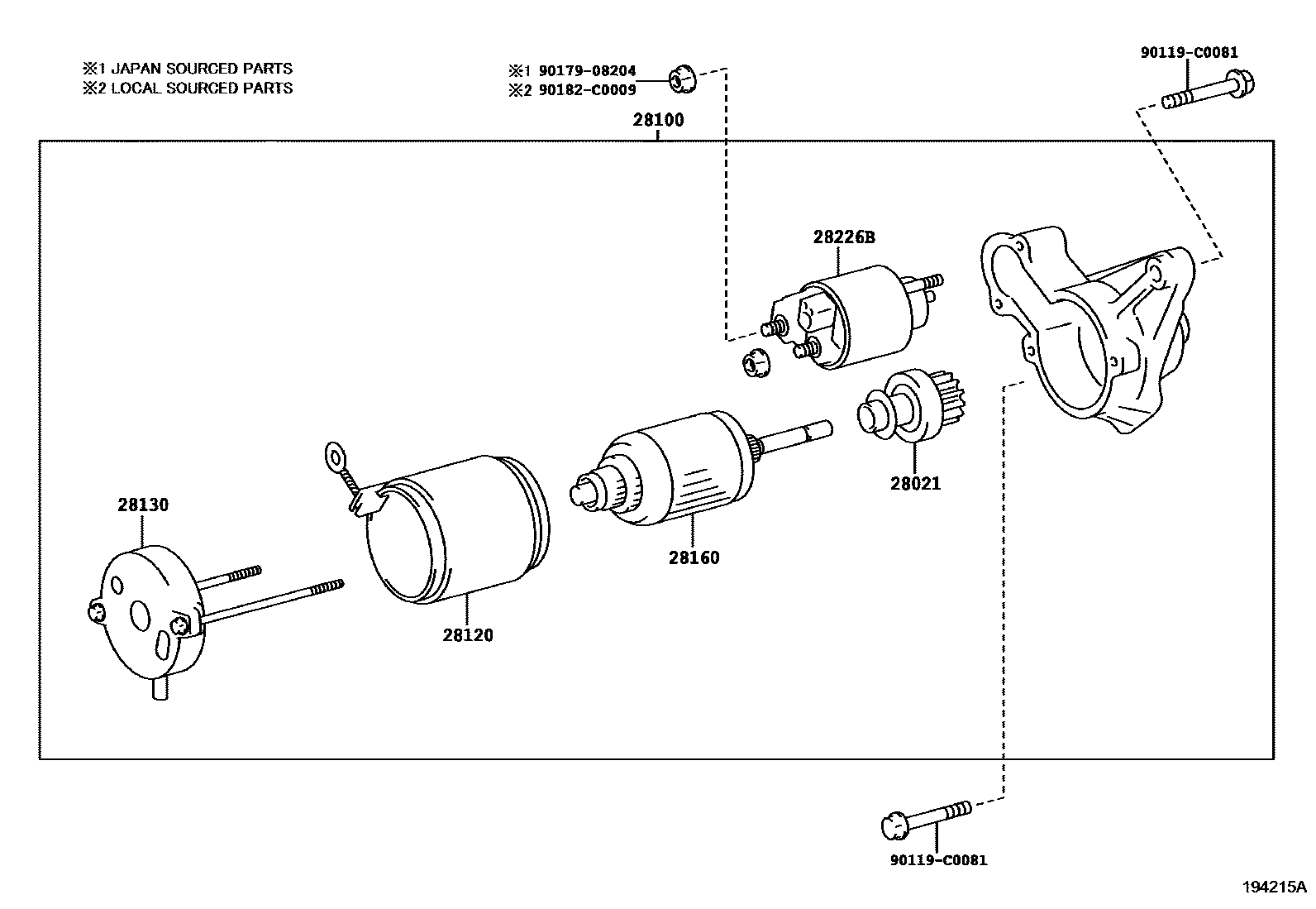 Toyota YARIS 起动机 EPC diagram — 194215A