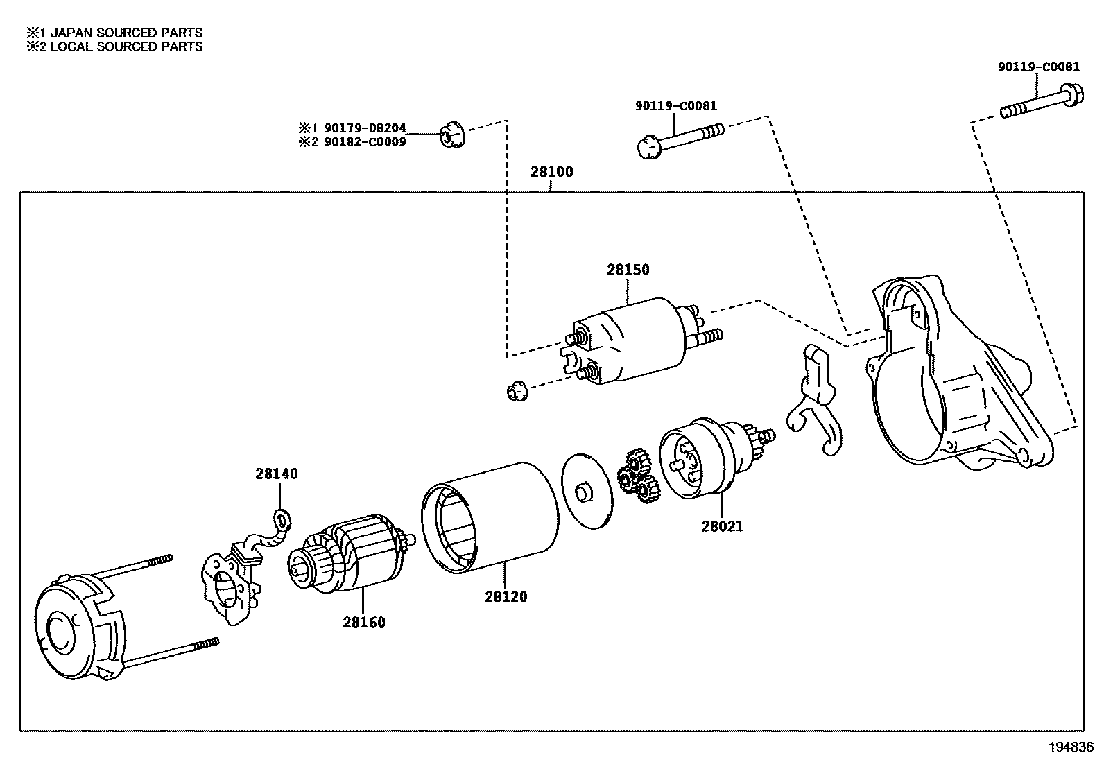 Toyota YARIS 起动机 EPC diagram — 194836
