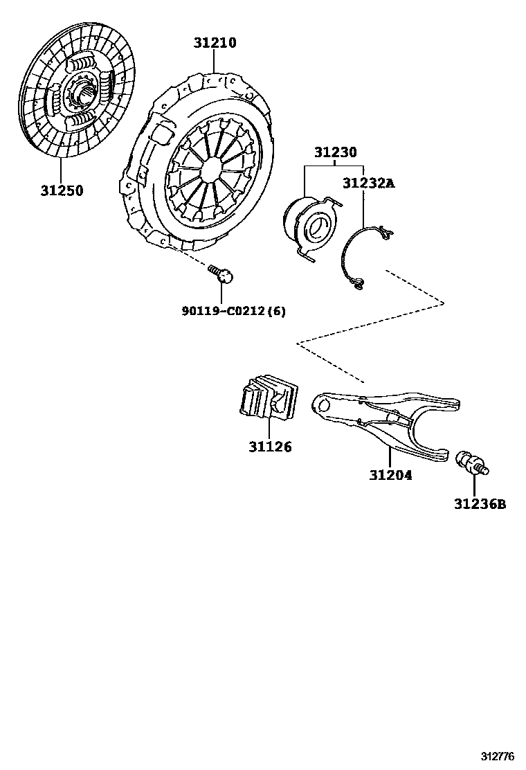 Toyota YARIS 离合器和分离叉 EPC diagram — 312776