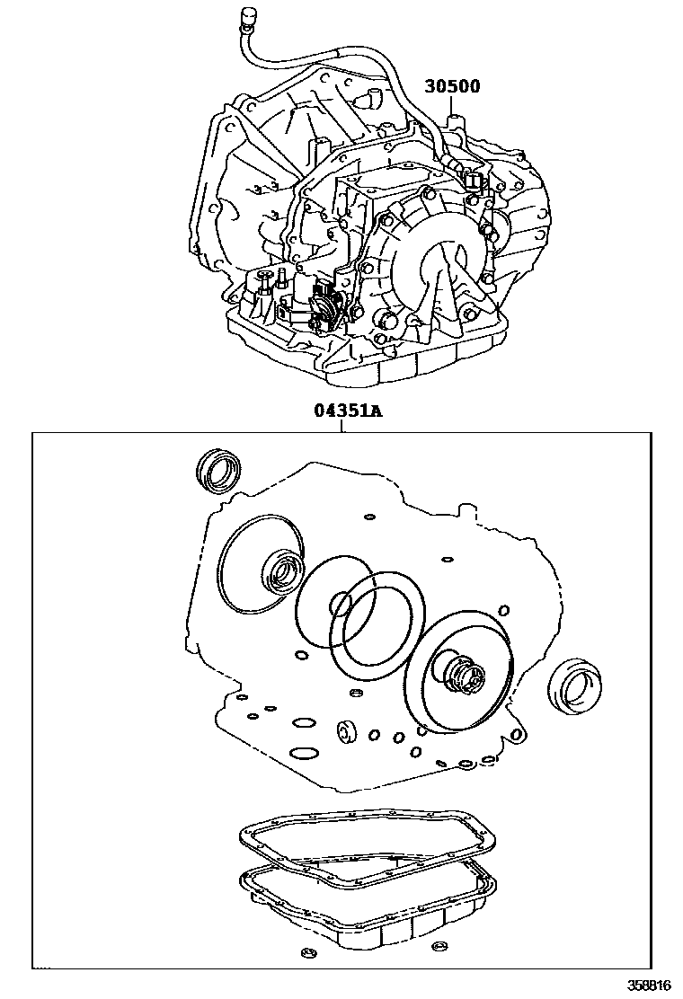 Toyota YARIS 传动桥或变速器总成和衬垫组件(ATM) EPC diagram — 358816