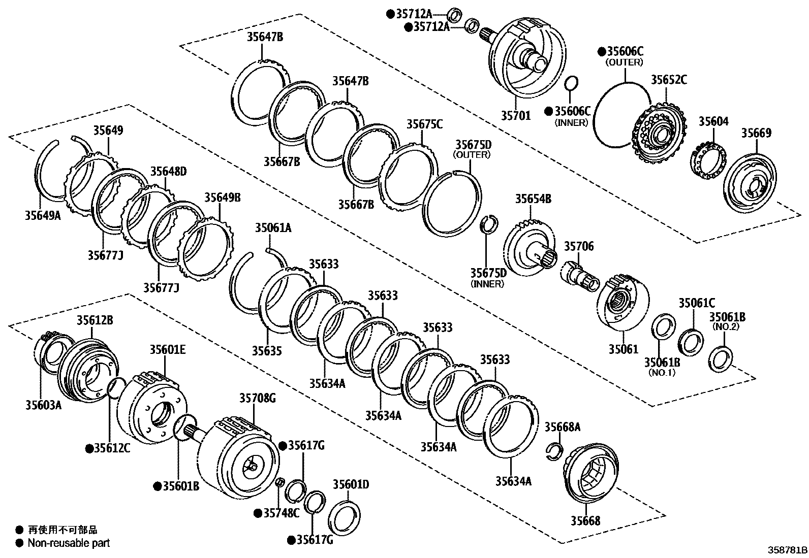 Toyota YARIS 制动带和多片式离合器(ATM) EPC diagram — 358781B