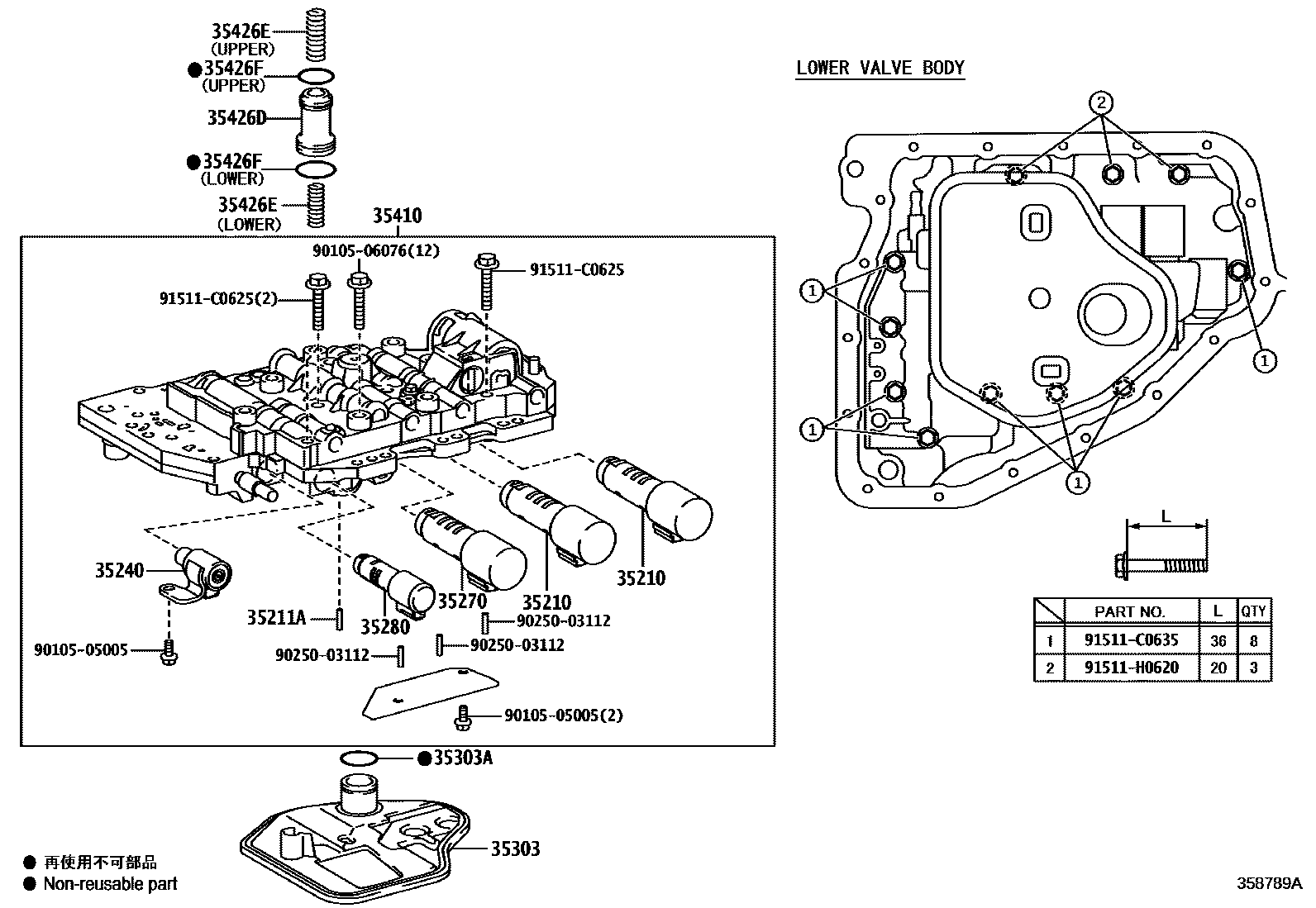 Toyota YARIS 阀体和滤油网(ATM) EPC diagram — 358789A
