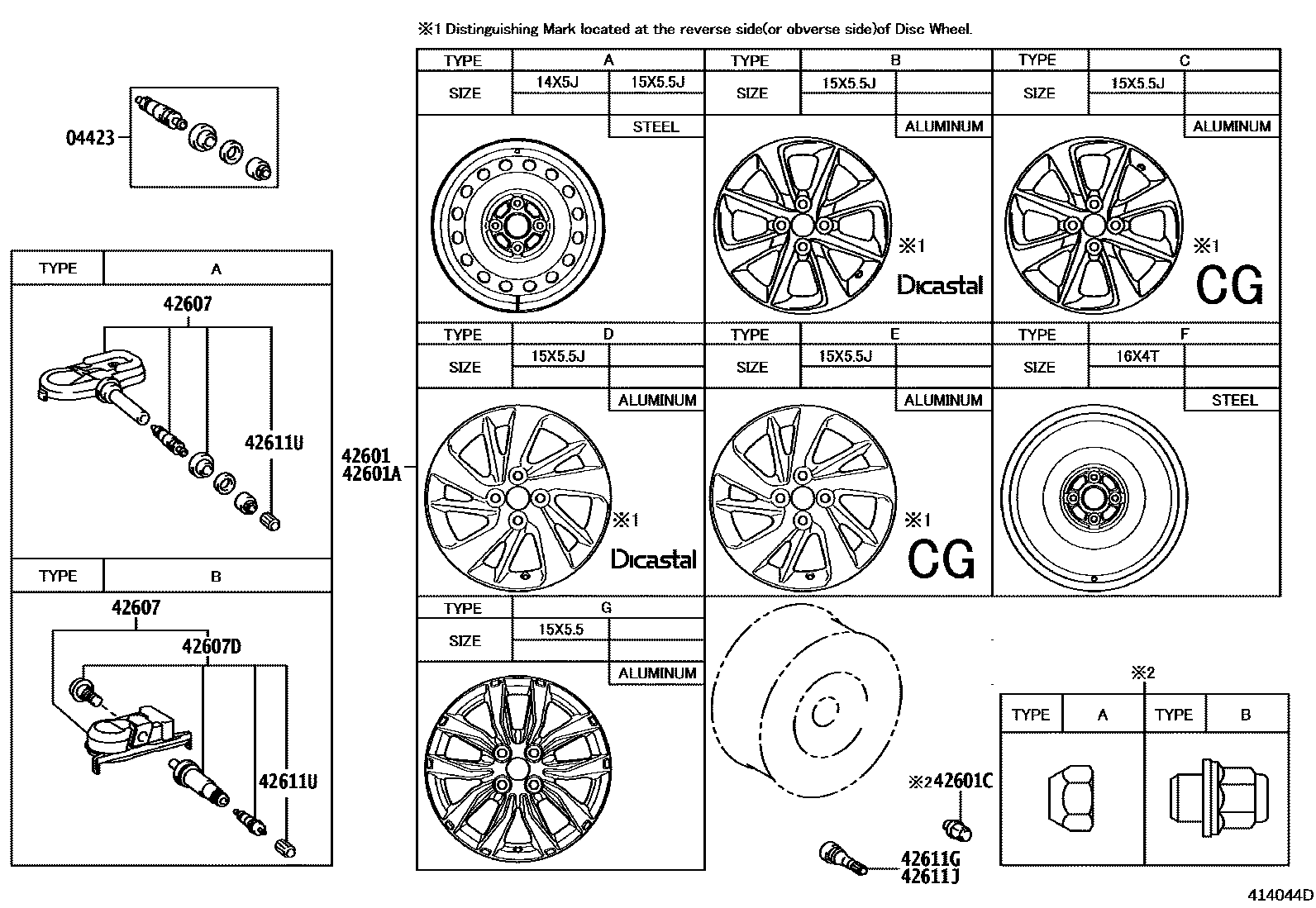 Toyota YARIS 车轮和车轮盖 EPC diagram — 414044D