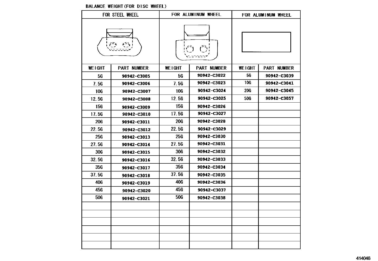 Toyota YARIS 车轮和车轮盖 EPC diagram — 414046