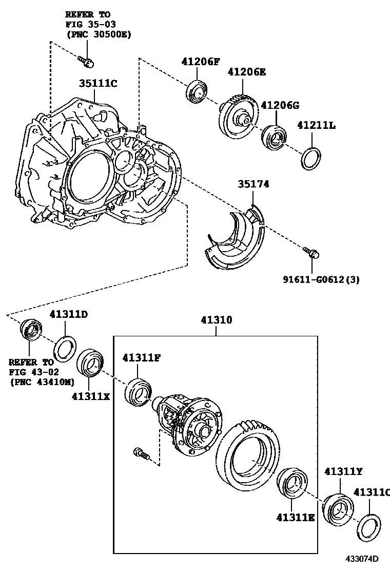 Toyota YARIS 前桥壳和差速器 EPC diagram — 433074D