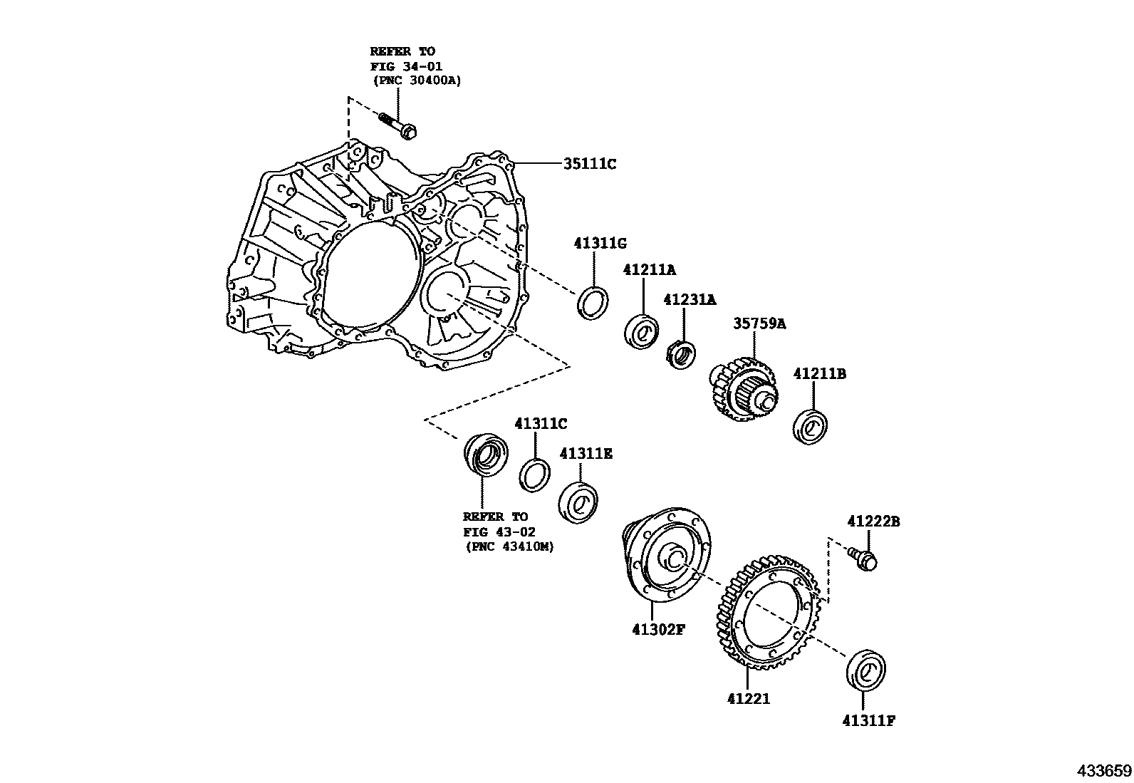 Toyota YARIS 前桥壳和差速器 EPC diagram — 433659