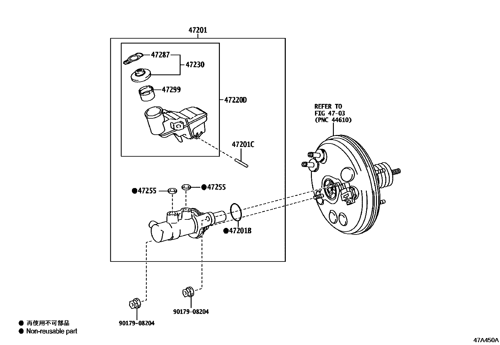 Toyota YARIS 制动总泵 EPC diagram — 47A450A
