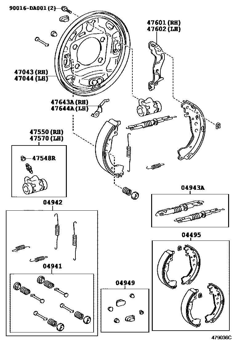Toyota YARIS 后鼓式制动器分泵和底板 EPC diagram — 479036C