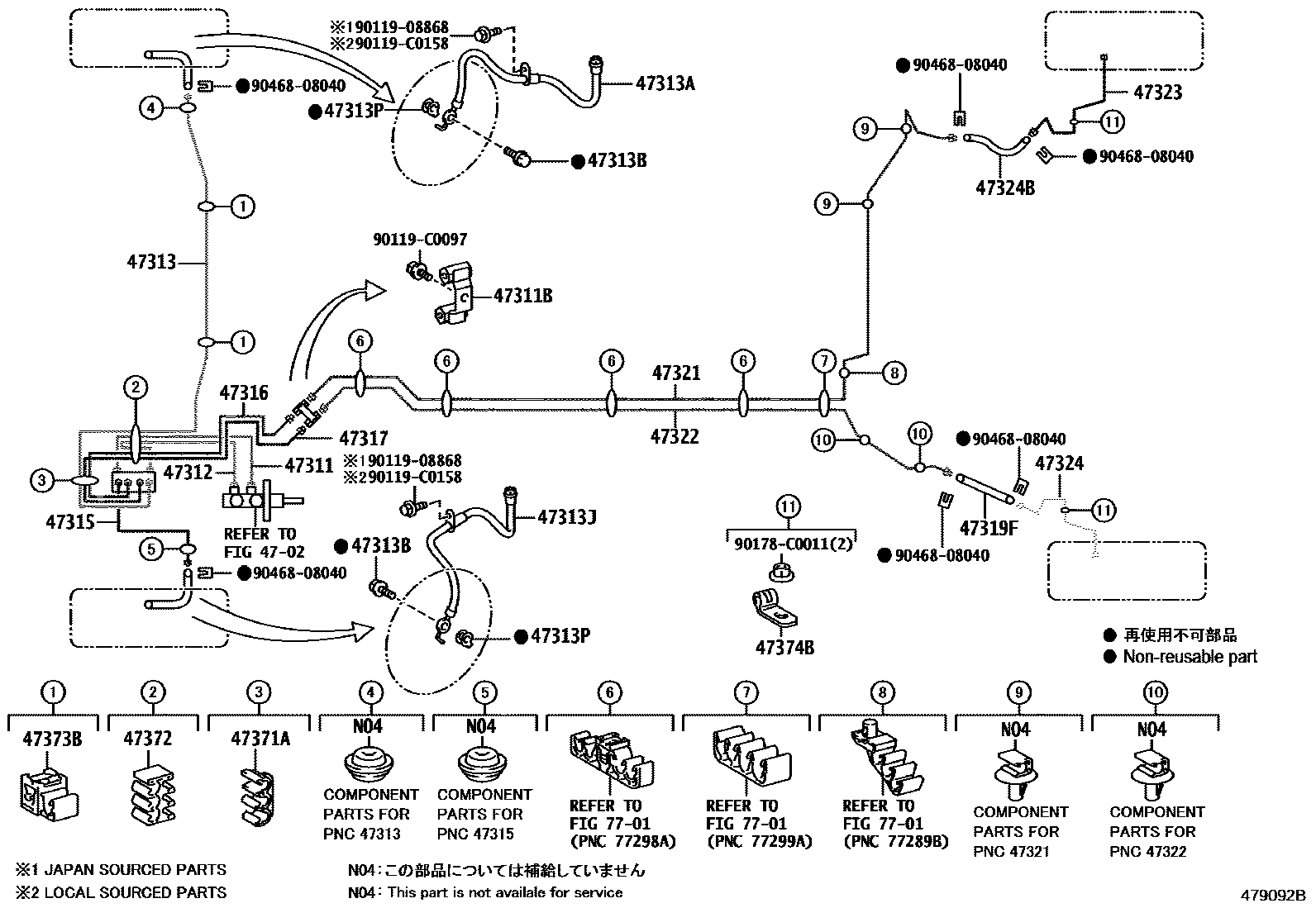Toyota YARIS 制动配管和卡箍 EPC diagram — 479092B