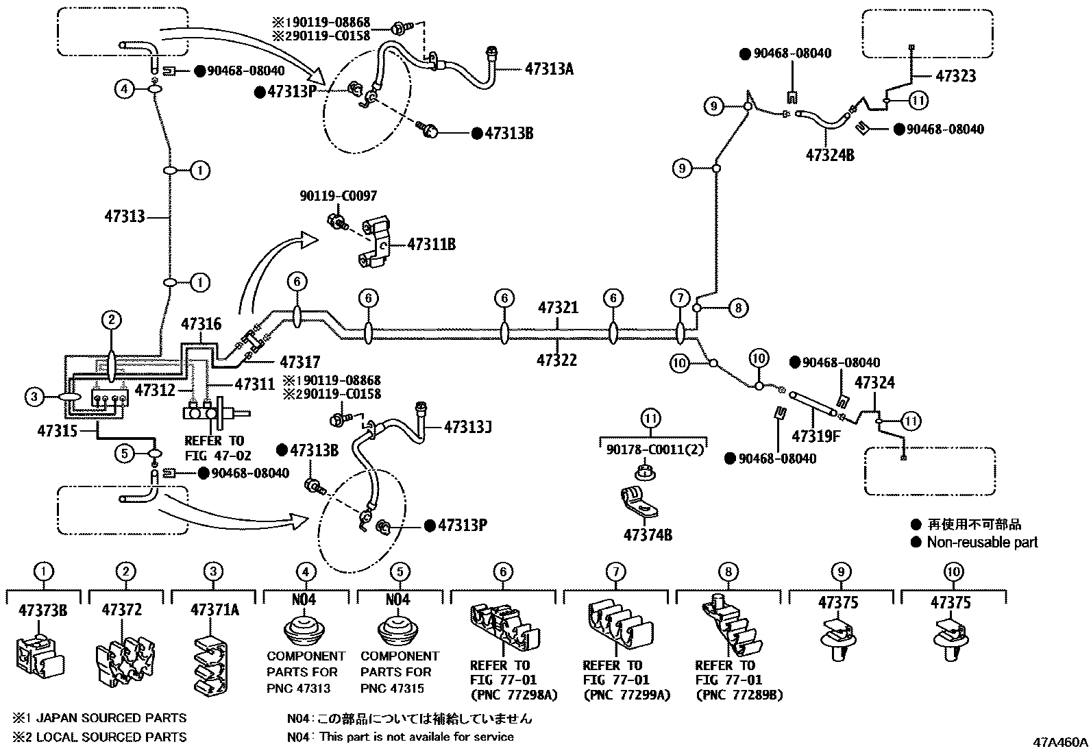 Toyota YARIS 制动配管和卡箍 EPC diagram — 47A460A