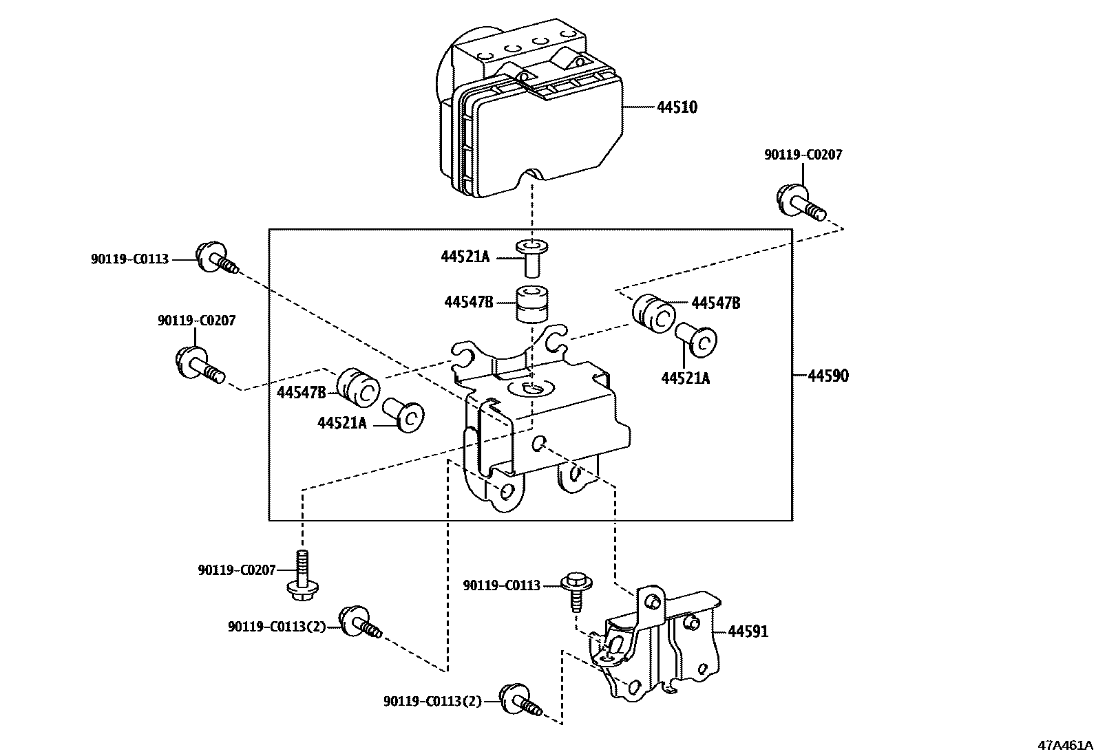 Toyota YARIS 制动配管和卡箍 EPC diagram — 47A461A