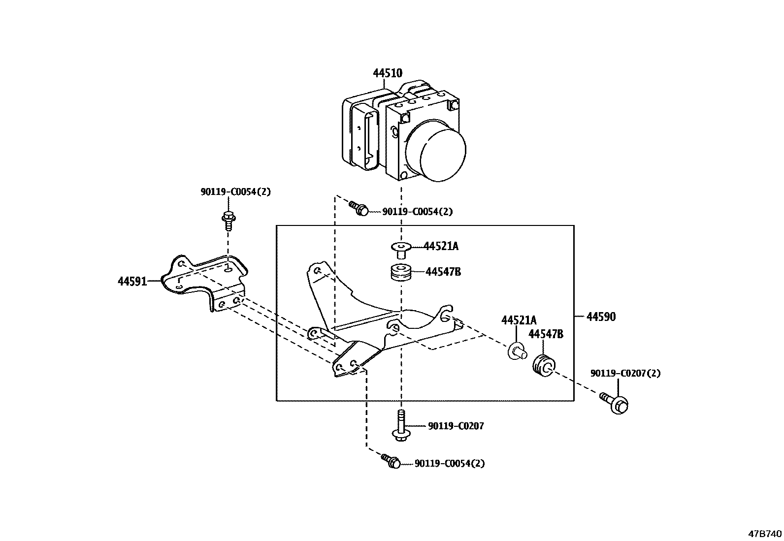 Toyota YARIS 制动配管和卡箍 EPC diagram — 47B740