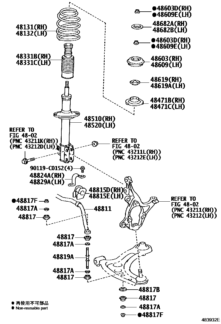 Toyota YARIS Front Spring & Shock Absorber EPC diagram — 483932E