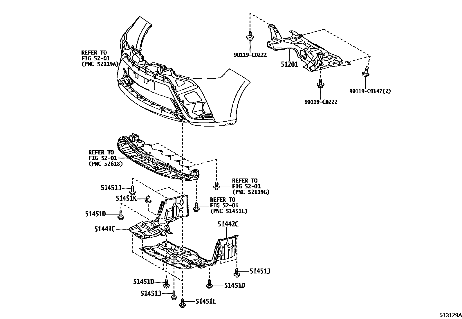 Toyota YARIS 悬架横梁和发动机底罩 EPC diagram — 513129B