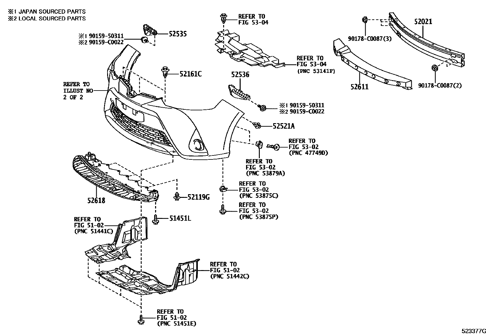 Toyota YARIS 前保险杠及附件 EPC diagram — 523377G