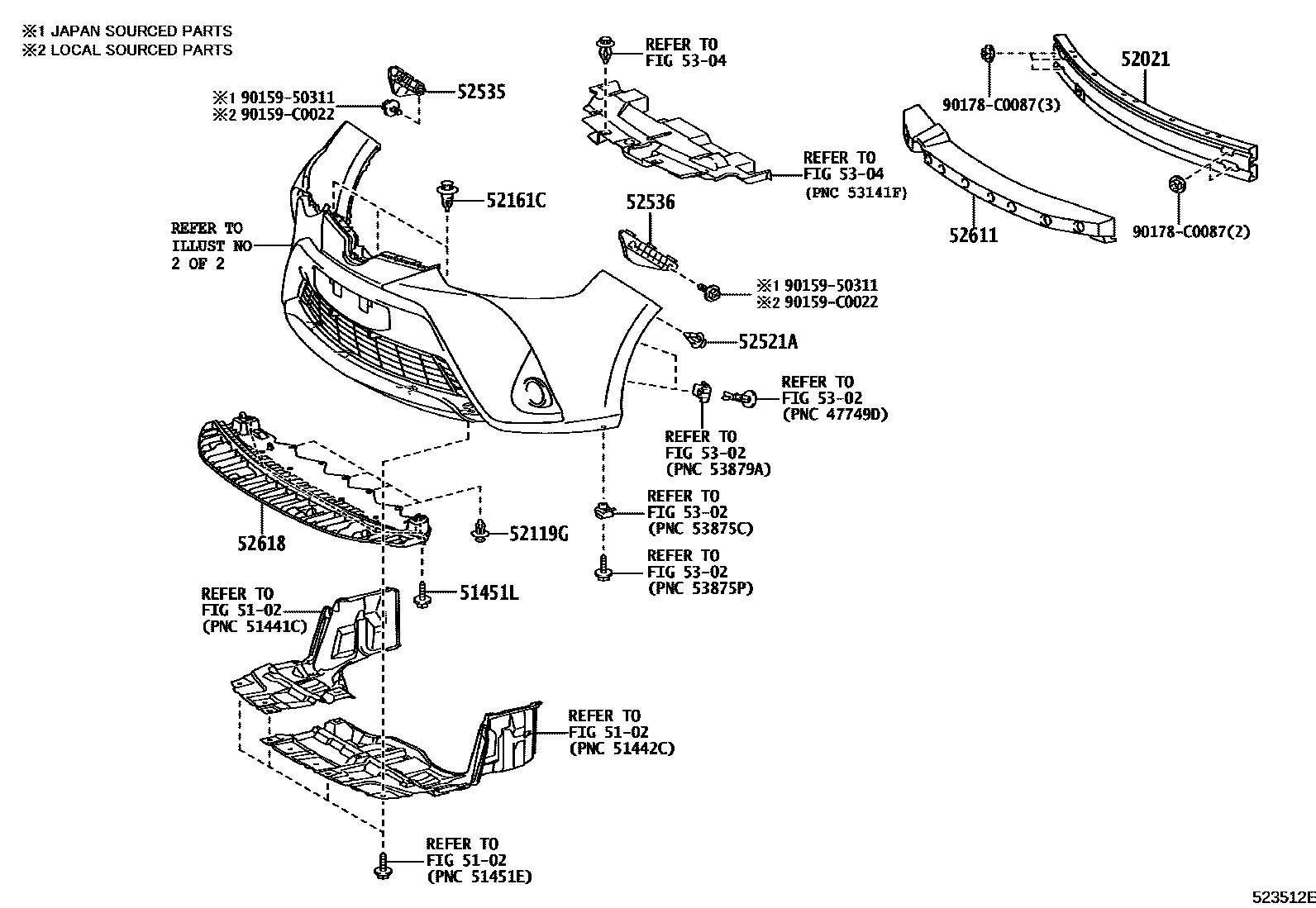 Toyota YARIS 前保险杠及附件 EPC diagram — 523512E