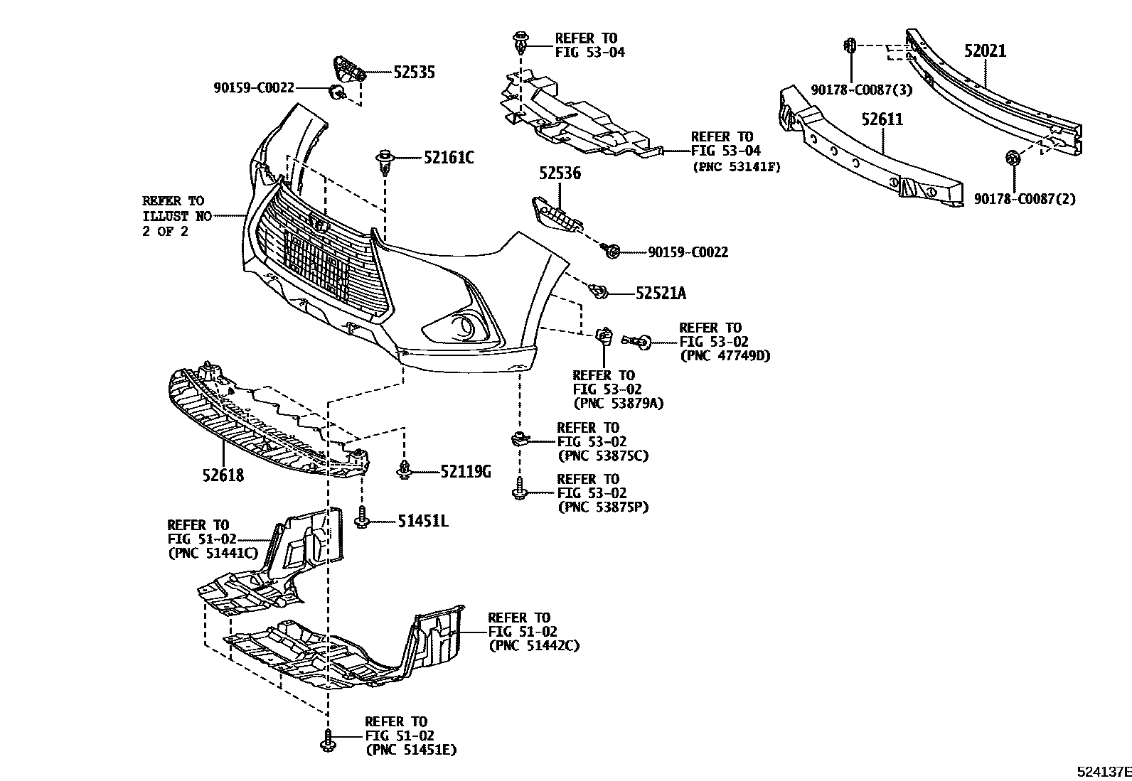 Toyota YARIS 前保险杠及附件 EPC diagram — 524137E