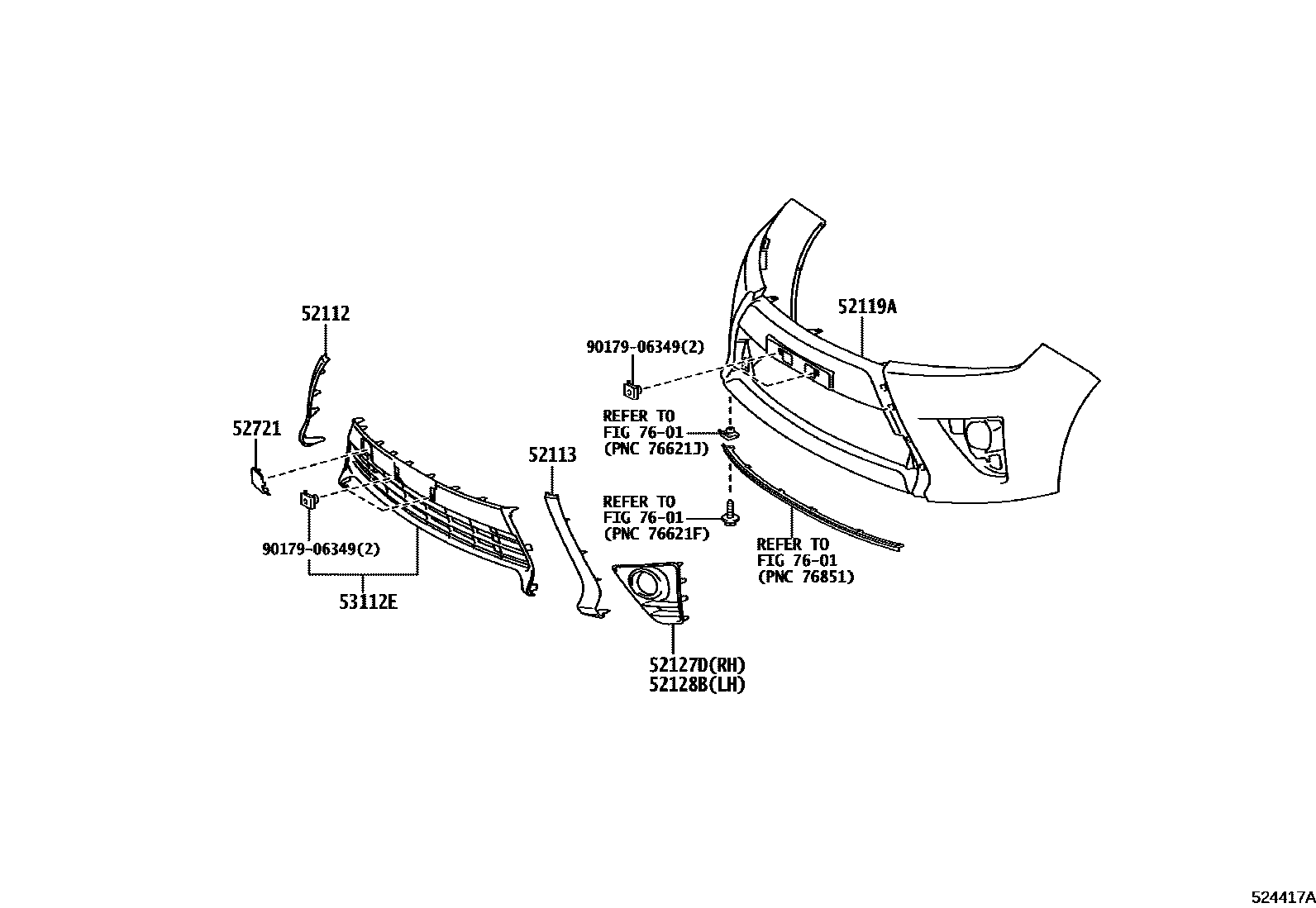 Toyota YARIS 前保险杠及附件 EPC diagram — 524417A