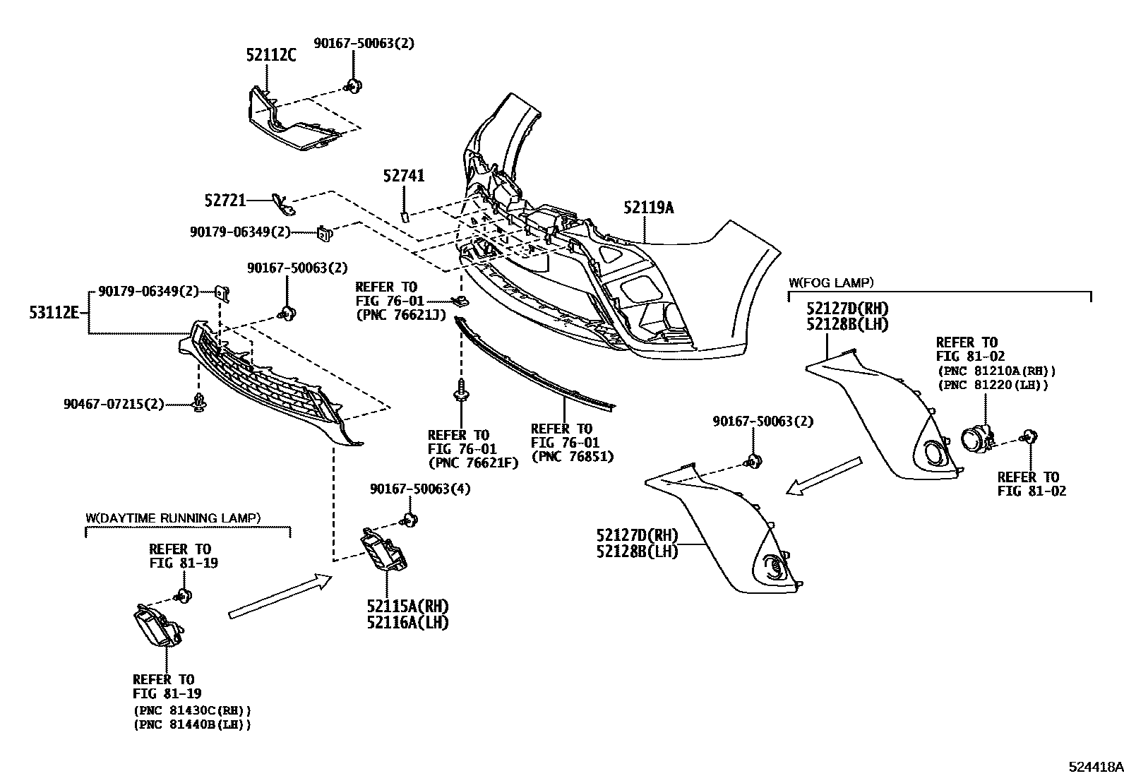 Toyota YARIS 前保险杠及附件 EPC diagram — 524418A