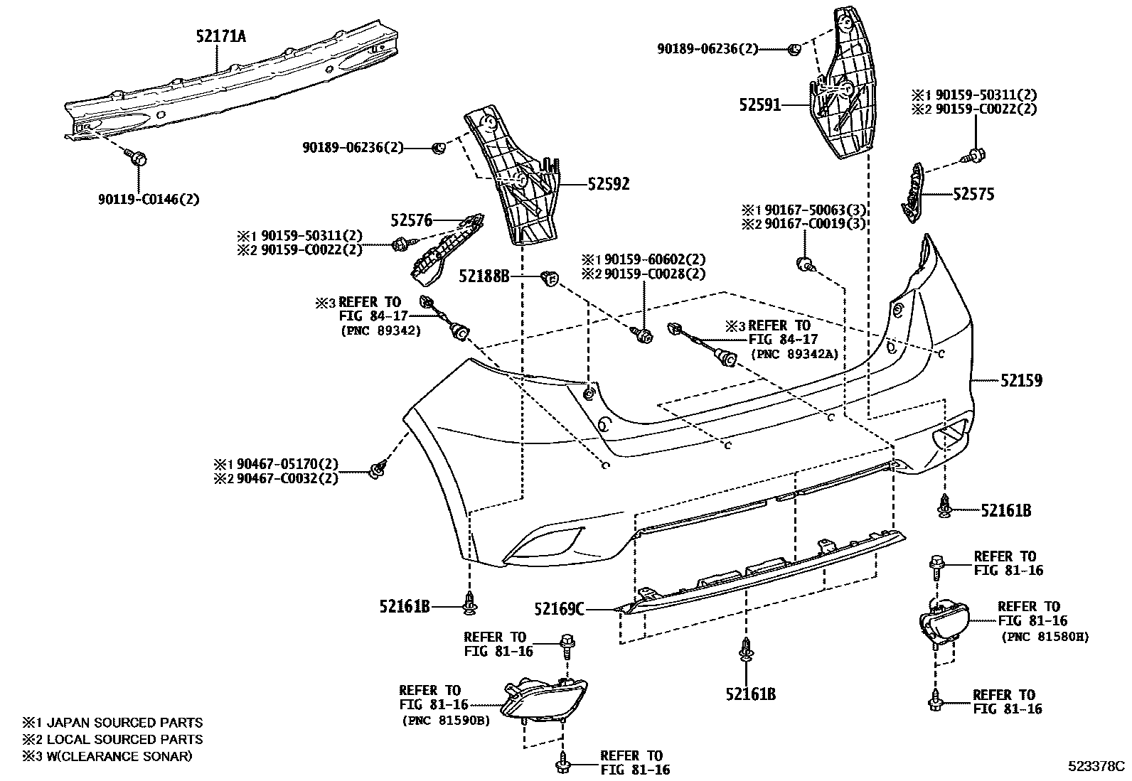Toyota YARIS 后保险杠及附件 EPC diagram — 523378C