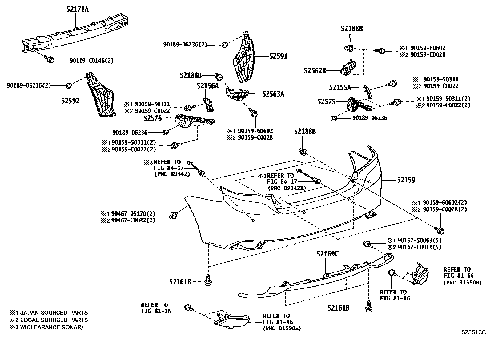 Toyota YARIS 后保险杠及附件 EPC diagram — 523513C