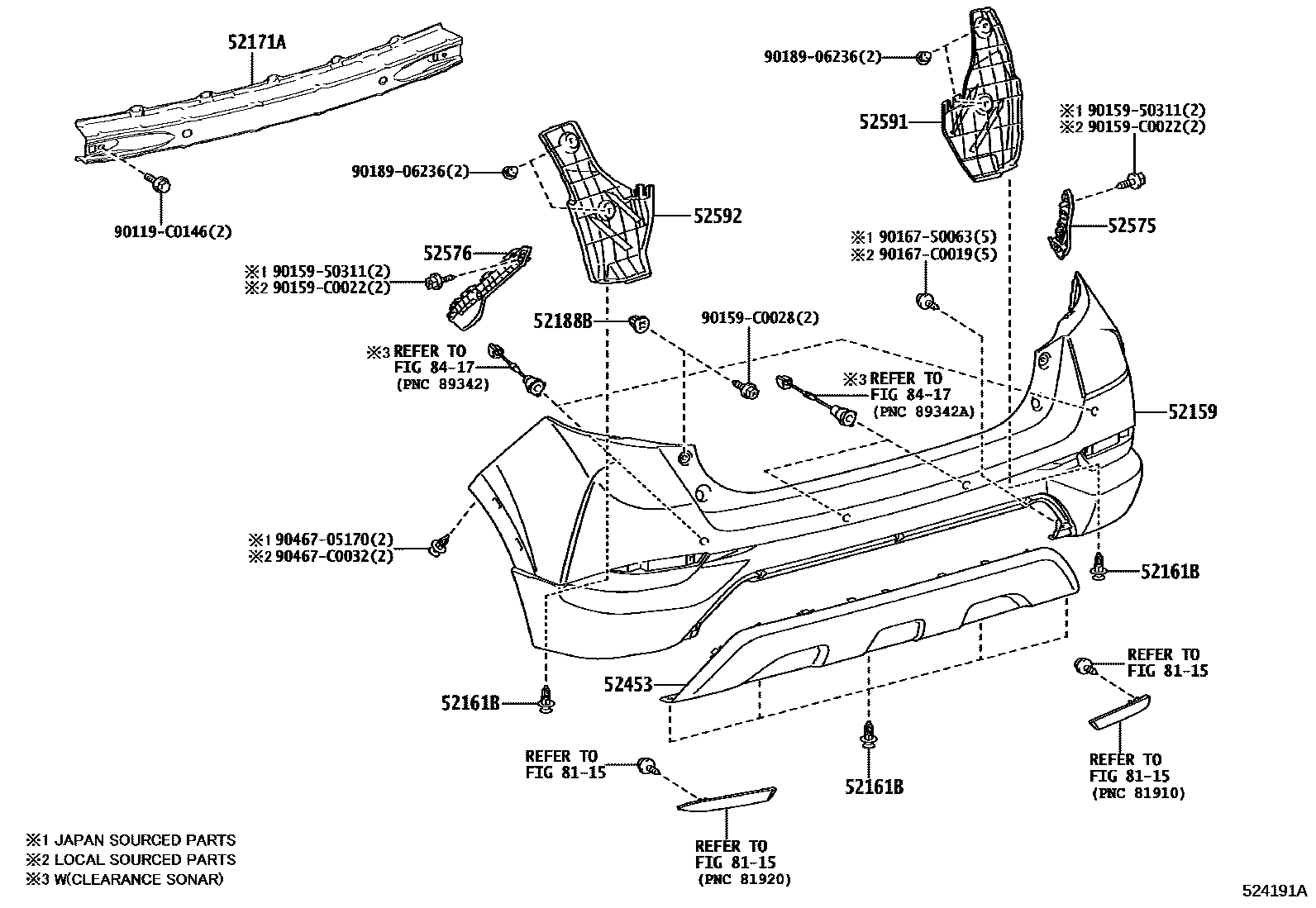 Toyota YARIS 后保险杠及附件 EPC diagram — 524191A
