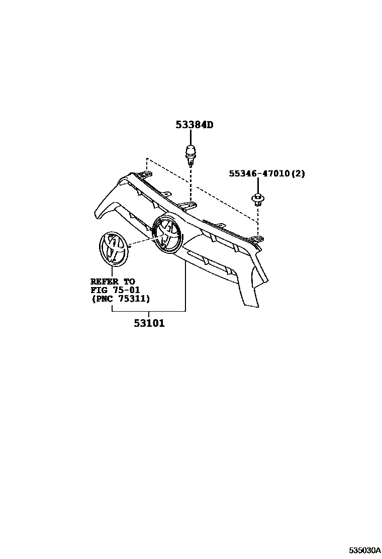 Toyota YARIS radiator grille EPC diagram — 535030A