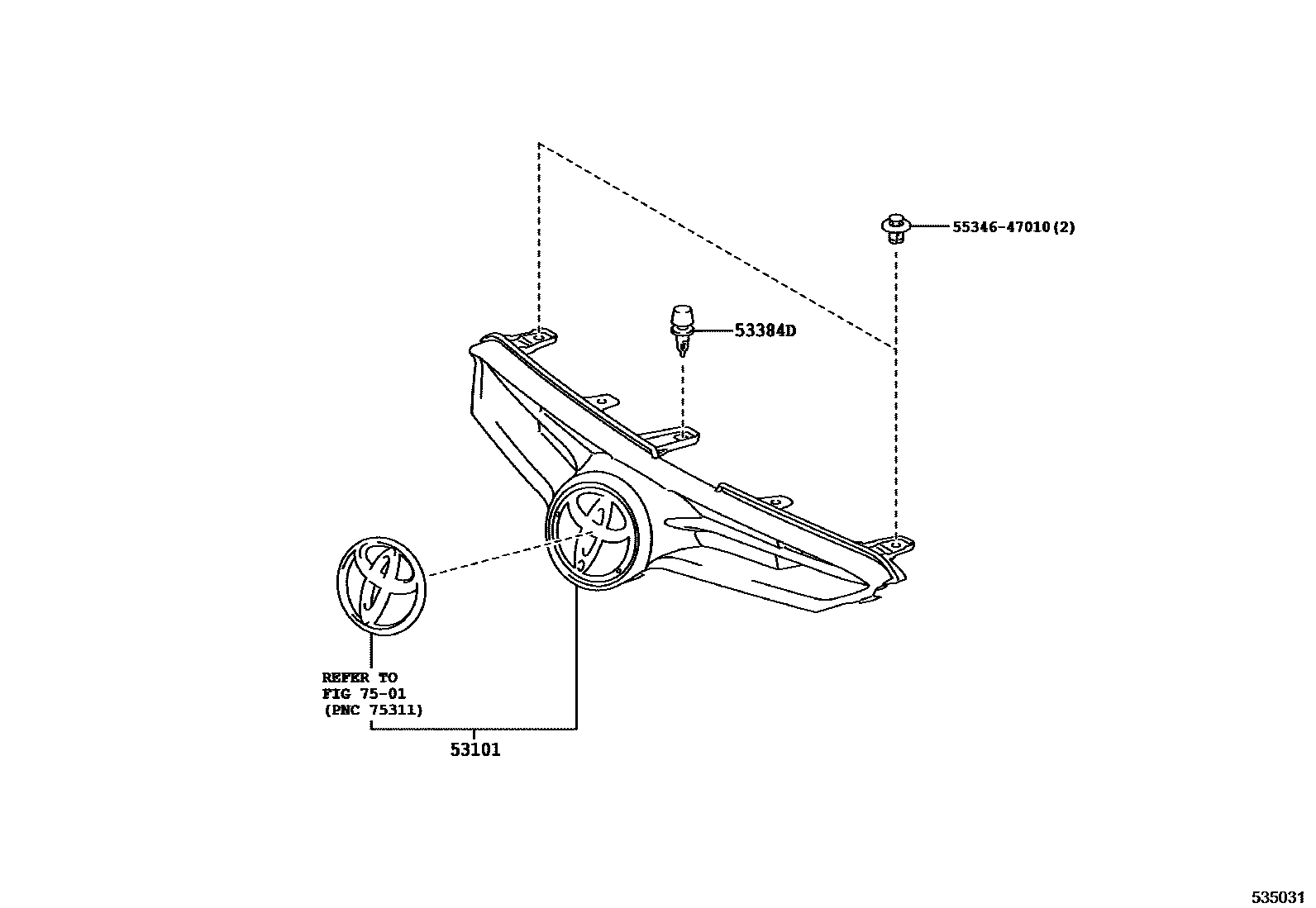 Toyota YARIS radiator grille EPC diagram — 535031
