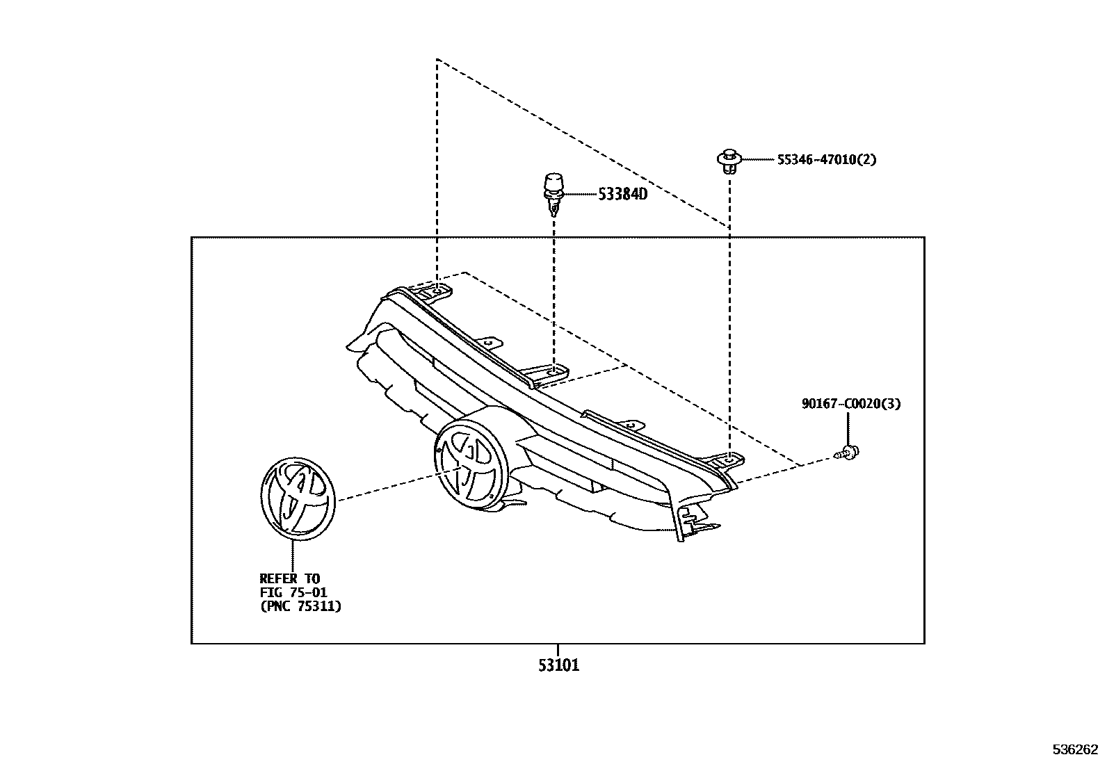 Toyota YARIS radiator grille EPC diagram — 536262