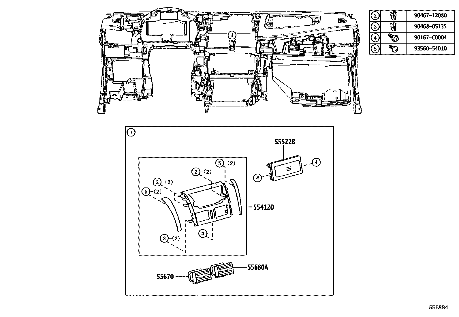Toyota YARIS 仪表板和手套箱 EPC diagram — 556884