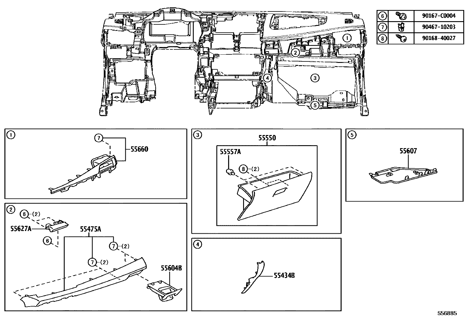 Toyota YARIS 仪表板和手套箱 EPC diagram — 556885