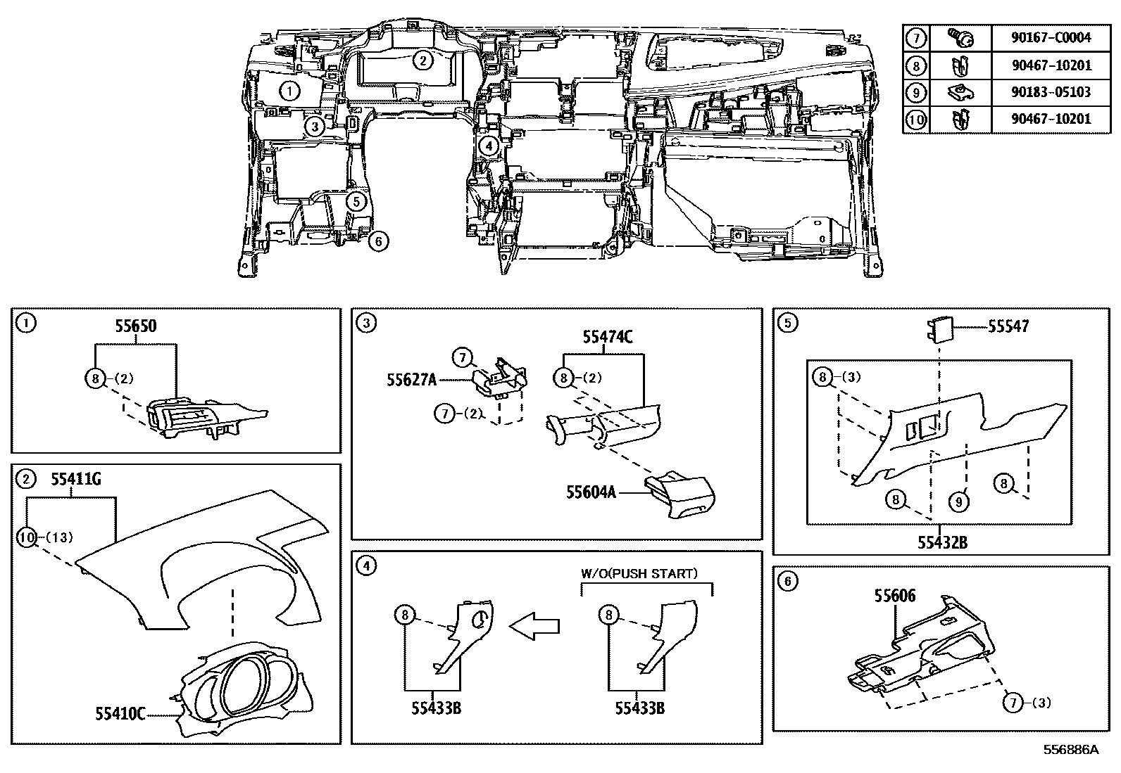 Toyota YARIS 仪表板和手套箱 EPC diagram — 556886A