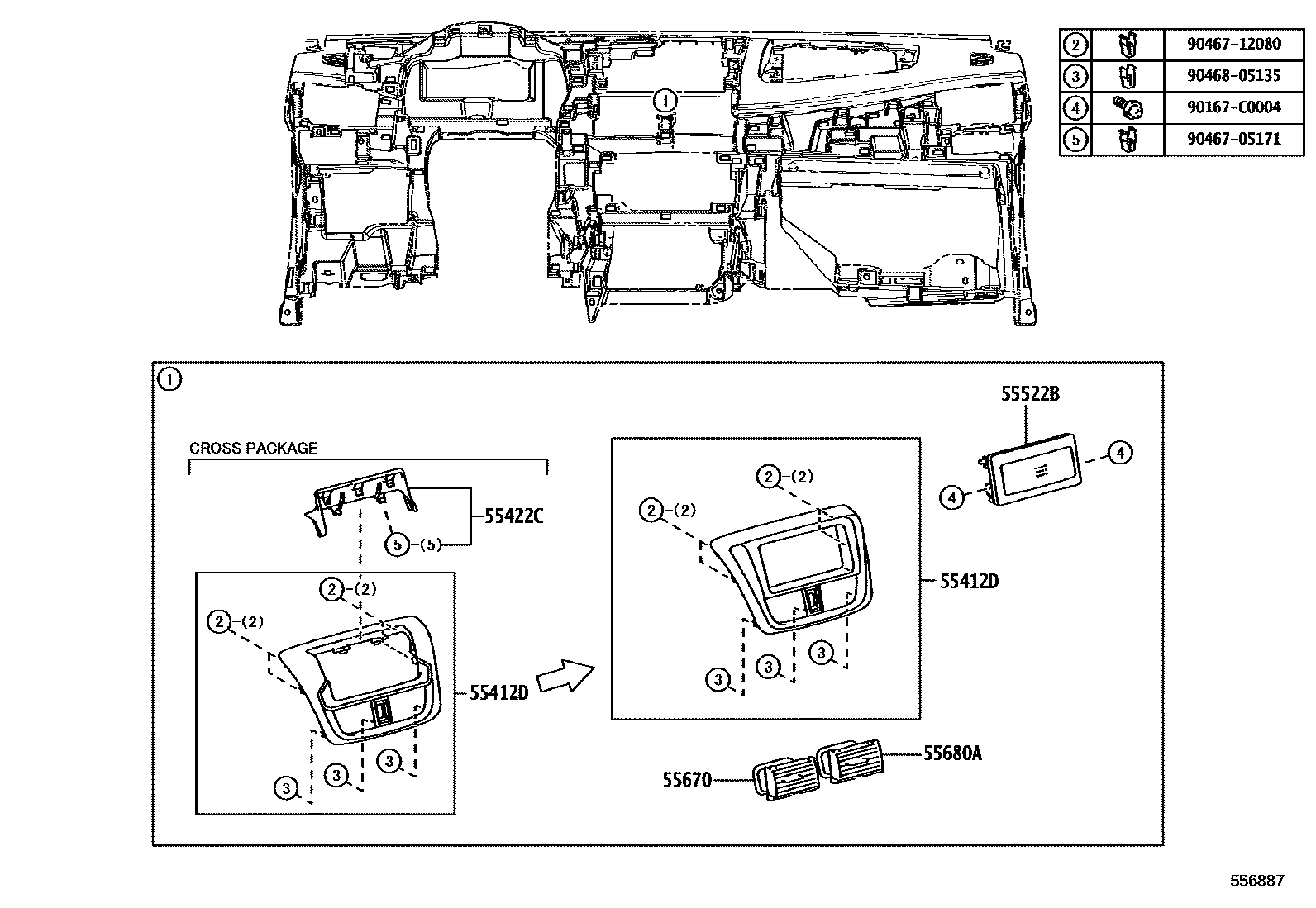 Toyota YARIS 仪表板和手套箱 EPC diagram — 556887