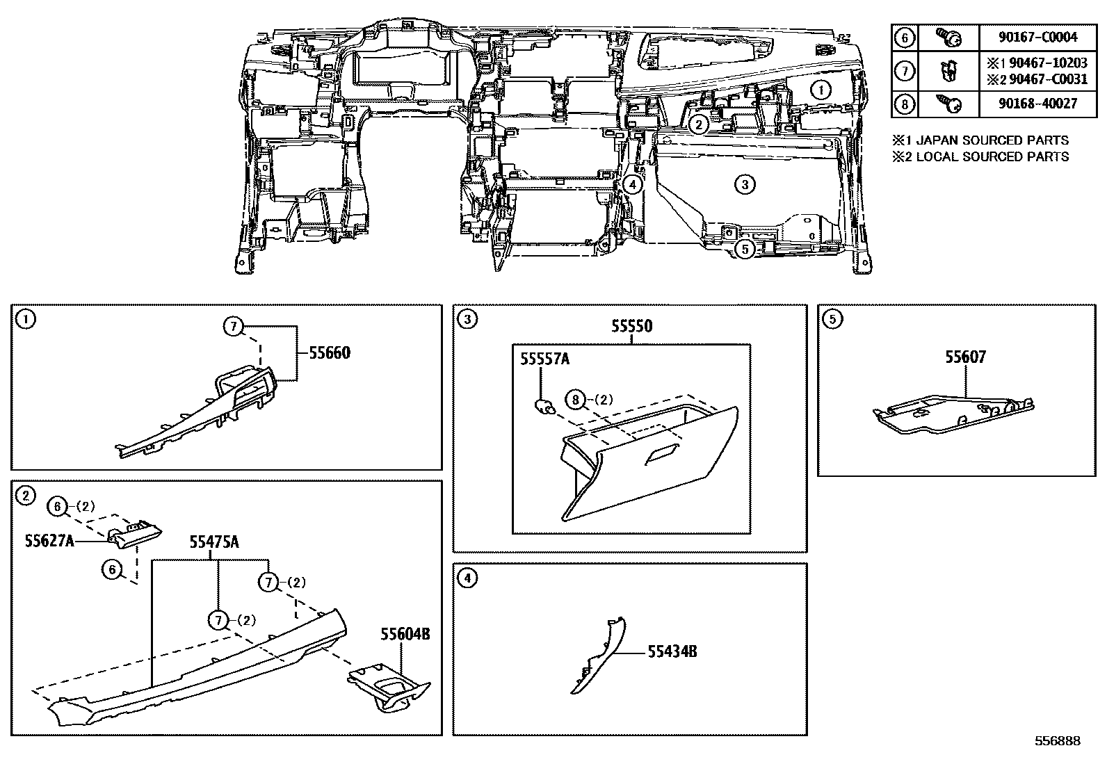 Toyota YARIS 仪表板和手套箱 EPC diagram — 556888