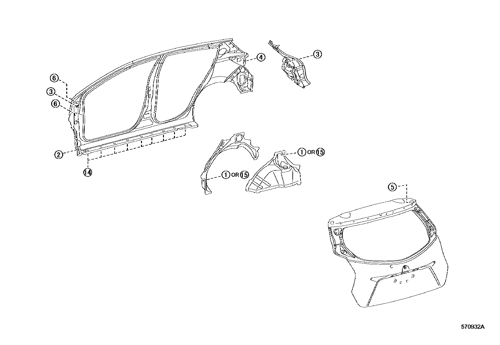 Toyota YARIS hole plug EPC diagram — 570932A