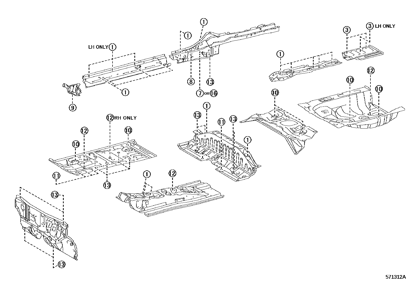 Toyota YARIS hole plug EPC diagram — 571312A